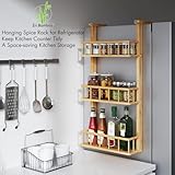 Hanging Spice Rack for Refrigerator - 3 Tier Bamboo Kitchen Counter Shelf Organizer for Can Seasoning Storage, Adhesive to Fridge & Pantry Side