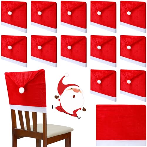 Buryeah 12 Pcs Christmas Chair Cover Red Hat Dining Chair Slipcovers Santa Claus Hat Chair Back Covers Velour Chair Covers for Christmas Holiday Festival Party Banquet Decoration,19.69 x 23.62 Inch