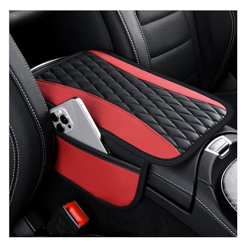 IHOTDER Patchwork Leather Center Console Covers for Cars,Upgraded Arm Rest Cover for Car with Side Storage Pocket for Car Seat Organizer,Middle Console Cover Stylish Car Decoration (Red)
