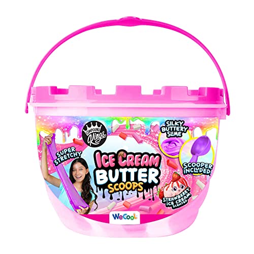 Compound Kings Fluffy Ice Cream Butter Scoops Slime Bucket for Boys and Girls, Sensory Toy Non-Toxic Non-Sticky, Scented Includes Ice Cream Mix Ins & Scooper (Strawberry Shortcake)