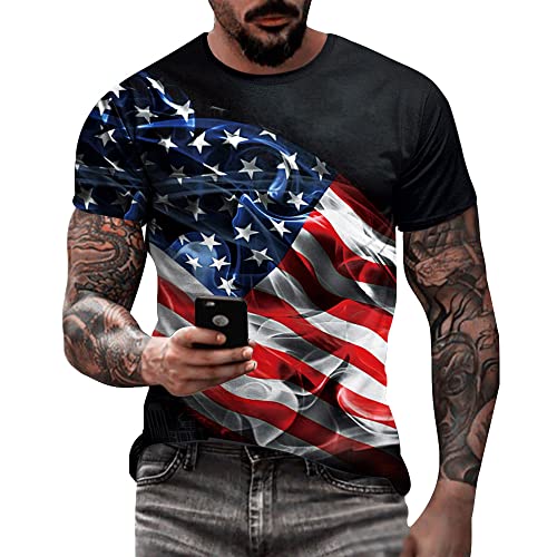 Eciodci Men's American Flag USA Flag Patriotic T-Shirts for Men US 4th of July Summer Round Neck Short Sleeve Shirt