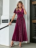 Simplee Women’s Short Sleeve Velvet Maxi Dress V Neck Formal Dress(L Pinkish Purple)