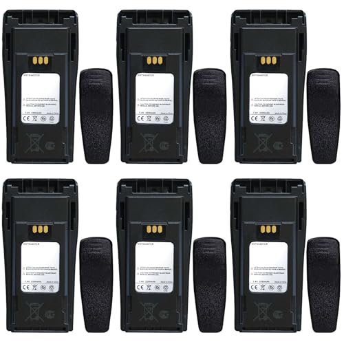 Nozza 6-Pack NNTN4497CR NNTN4497DR NNTN4496 7.4V 2250mAh Li-ion Two-Way Radio Batteries for Motorola CP040, CP200, PR400, GP3188, EP450, DEP450 with Belt Clips