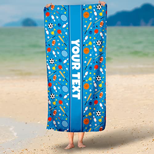 Personalized Beach, Pool, Bath Towel for Kids - Sports, Custom Name/Text, Quick-Dry/Absorbent for Summer/Vacation/Children's Bathroom, Customized Gift/Birthday Present for Boys/Girls, 30"x60"