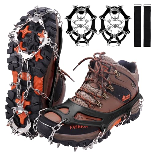 WIN.MAX Crampons for Shoes, Traction Cleats Ice Snow Grips with 19 Stainless Steel Spikes, Shoe Talons Anti - Slip Boots Spikes for Walking, Jogging, Climbing and Hiking (Black, M)