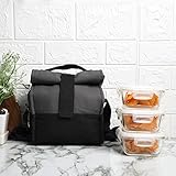 Femora Borosilicate Glass Square Container Grey Black Canvas Lunch Box-300ml, Set of 3 Standard Medium Grey