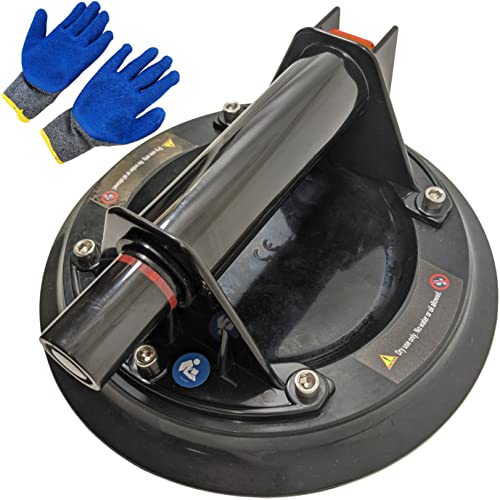 8" Inch Heavy Duty Glass Suction Cup for Granite and Glass, Vacuum Suction Cup 330 Pound Load Capacity, Lifts Glass, Polished Stone, Plastics, Metals - Includes Non-slip Gloves - EX ELECTRONIX EXPRESS