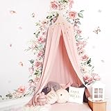 decalmile Spring Large Pink Flower Wall Decals Hanging Vine Floral Wall Stickers Baby Nursery Girls Bedroom Living Room Wall Decor