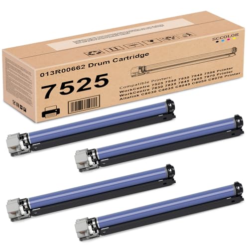 7525 Drum Unit 4Pack 013R00662 Drum Cartridge Replacement for Xerox WorkCentre 7525 7530 7535 7545 7556 7830 7835 7845 7855 7970 EC7836 EC7856 EC8036 EC8056 AltaLink C8030 C8035 C8045 C8055 Printer