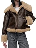 LY VAREY LIN Women Faux Leather Jacket with Faux Fur Lining Warm Winter Biker Coat