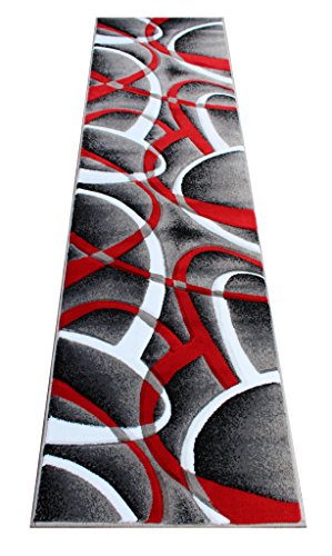 Masada Rugs, Sophia Collection Hand Carved Area Rug Modern Contemporary Red White Grey Black (2 Feet X 7 Feet 3 Inch) Runner Hallway Entryway Kitchen Mat Bathroom Mat