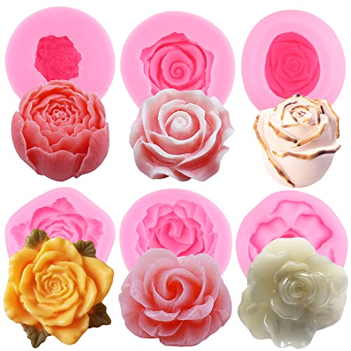 Mujiang 3D Bloom Rose Flower Fondant Silicone Molds For Candle Soap Making Cake Decorating Candy Chocolate Gum Paste Polymer Clay Set