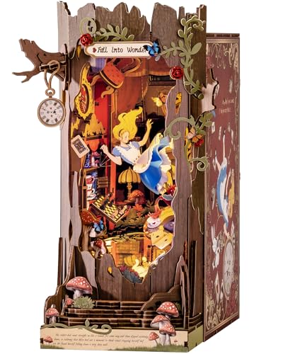 Rolife Book Nook Kit Fall into Wonder DIY Miniature Kit, 9.9" Tree Hollow Booknook 3D Wooden Puzzle with LEDs Fairy Tale Bookshelf Decor Gift for Adults & Teens