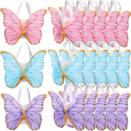 Silkfly 24 Pcs Butterfly Party Favors Tote Bag Colorful Non-woven Reusable Party Favor Bags Candy Gift Bags with Handles for Valentine's Day Baby Shower Butterfly Birthday Party Spring Party