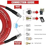 NIFUAL Pressure Washer Cleaning Kit Sewer Jetter Kit for 1/4 Inch NPT Corner Max Working Pressure Drain Cleaner Hose 5800 PSI Durable Sewer Blasting Hose 5 Sewer Blasting Nozzles… (100FT)