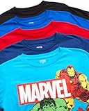 Marvel Avengers Boys' 5 Pack T-Shirts - Spider-Man, Hulk, Captain America, Iron Man, Thor (2T-20), Size 5-6, Marvel Multi Hero