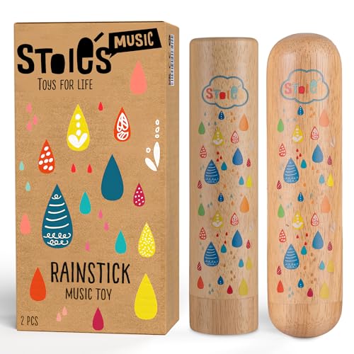 Stoie's Wooden Rain Stick Instrument for Kids, Support Music Exploration, Coordination and Rhythm Baby Toy, Soothing Sound for Sensory Play, Durable Rainmaker of Kid-Friendly Size, 2 Pack