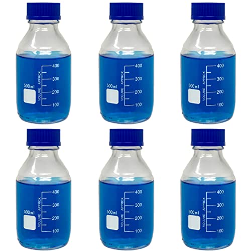 Karter Scientific 500ml Glass Round Media Storage Bottles with GL45 Screw Cap, Borosilicate Glass, 251M5 (Pack of 6)