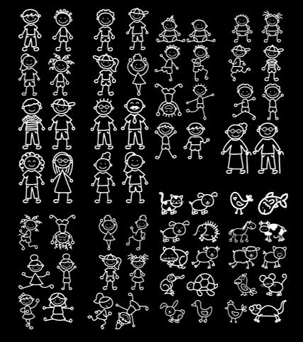 Create Your Own Stick Family Large Vinyl Decal | 64-Characters | White | Made in USA by Foxtail Decals | for Car Windows, Tablets, Laptops, Water Bottles, etc. | Characters are 2.0-4.5 Inches Tall