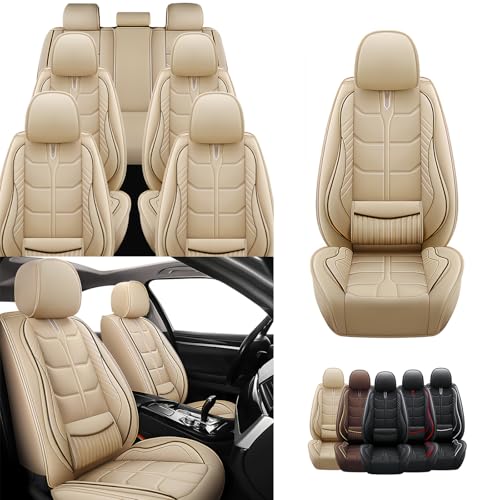 Car Seat Covers Fit for Chrysler Pacifica 2004-2025,7 Seat Car Seat Cover,No-Slip Waterproof Breathable Faux Leather Automotive Seat Covers Auto Interior Covers.Beige,Full Set
