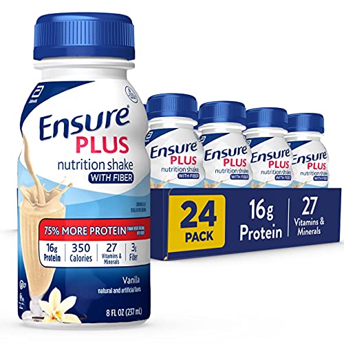 Ensure Plus Vanilla Nutrition Shake With Fiber | Meal Replacement Shake | Ready To Drink | 16g Protein and 27 Vitamins and Minerals | 8 fl oz - 24 Pack