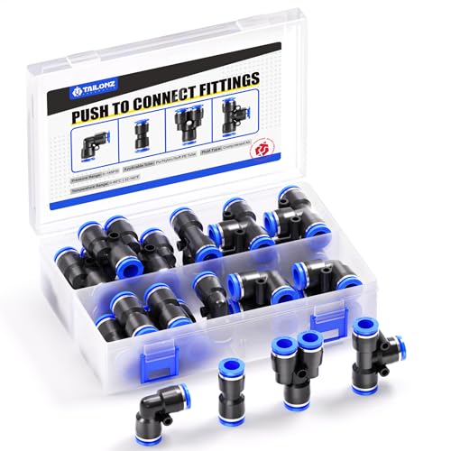 TAILONZ PNEUMATIC 10mm od Push to Connect Fittings Pneumatic Fittings Kit 5 Spliters+5 Elbows+5 tee+5 Straight (20 pcs)