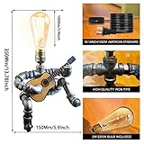 WIBOTA Music Guitar Table Lamp Art Decor Guitar Stuff Cool Gifts for Music Art Lovers Microphone Players for Men Steampunk Pipe Man Edison Bulb Lamps Retro Guitars Metal Pipe Industrial Robot Lights