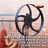 Backyard Discovery Argentine Santa Maria Wood Fire & Charcoal BBQ Grill with Brasero, Adjustable Grill Grates, Fire Bricks, Heavy-Duty Steel, S-Hooks, Acacia Wood Table for Outdoor Gaucho Grilling