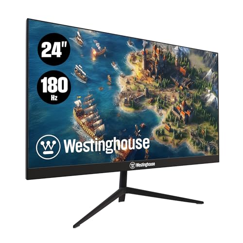 Westinghouse 24 Inch Flat Gaming Monitor, 180Hz, 1ms, AMD FreeSync Support, Low Motion Blur, 1080p Full HD IPS Display, for Office, PC & Console Games, Built in Speakers, 1x DisplayPort, 2X HDMI