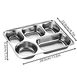 Ceiteo Stainless Steel Divided Dinner Plates Set of 8, Metal Food Trays Serving Plate with 5 Compartment for Adults, Picnic