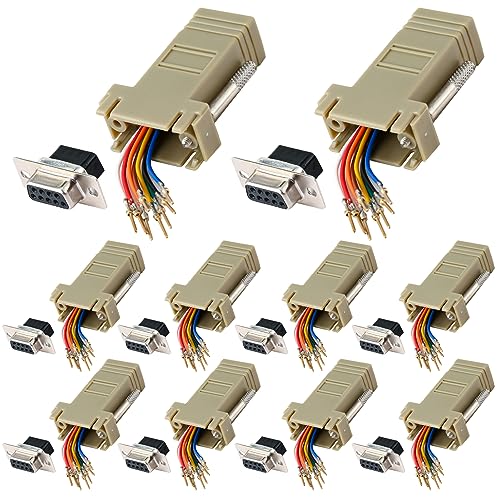 ANMBEST 10PCS DB9 Female Ethernet Adapter, 9 Pin Serial Port Female to RJ45 Ethernet LAN Extend Modular Converter, F/F