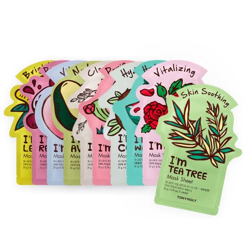 TONYMOLY I'm Real Sheet Mask Gift Set, Korean Skin Care Face Mask, Hydrating & Moisturizing Skincare, Vitamin Infused Facial, Soothes Skin, 10pk