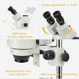 SWIFT Trinocular Stereo Zoom Microscope with 56-Bulb LED Ring Light,3.5X-90X Magnification,WF10X Eyepieces,0.7X-4.5X Zoom Objective, 0.5X 2.0X Additional Objectives,Table Pillar Stand