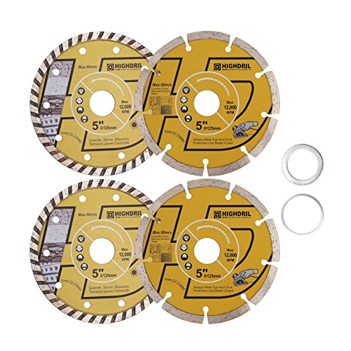 HIGHDRIL Diamond Saw Blades - 5 inch /125MM Diamond Cutting Disc for Tile, Ceramic, Concrete, Marble, Stone, Granite,Terrazzo, Masonry 4pcs