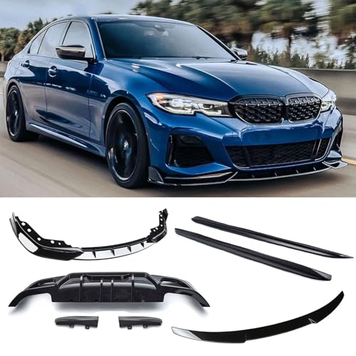 AUTRAGO for 2019-2022 BMW 3 Series G20 M Sport Full Body Kits, Front Bumper Lip, Rear Diffuser, Side Skirts,Rear Trunk Spoiler Wing (Gloss Black)