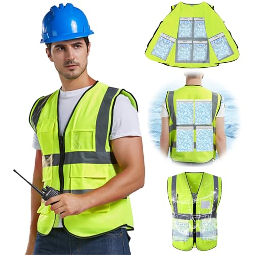 PANGTIKU Ice Cooling Vest with 20 Gel Ice packs - Cooling Safety Vest for Men & Women Motorcycle, MS, Outdoor Activities