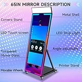 Magic Mirror Photo Booth with Flight Case Movable Mirror Photobooth Machine with Touch Screen for Events Parties Wedding Rental (Black, 65-43'' Mirror Photo Booth)