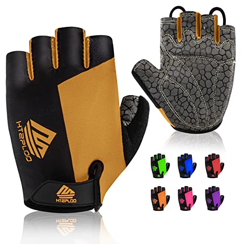 HTZPLOO Bike Gloves Cycling Gloves Biking Gloves Half Finger Bicycle Gloves for Men Women with Anti-Slip Shock-Absorbing Pad,Light Weight Mountain Bike Gloves (Black&glod, Large)