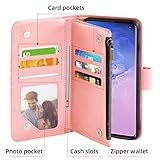 Asuwish Compatible with Samsung Galaxy S10 Wallet Case and Tempered Glass Screen Protector Flip Credit Card Holder Cell Accessories Phone Cover for Glaxay S 10 Edge Gaxaly 10S GS10 X10 Women Rose Gold