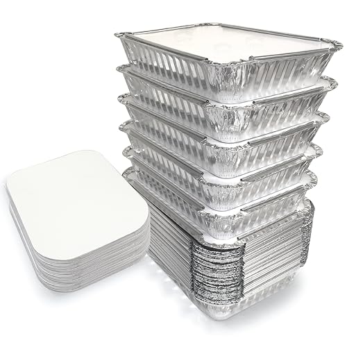 Spare Essentials 110 Pack - 2.25LB Aluminum Pans with Cardboard Lids - To go Foil Containers with Lids - Disposable Food Containers - Foil Take Out - Meal Prep Trays Foil Tins Freezer Meals Comercial