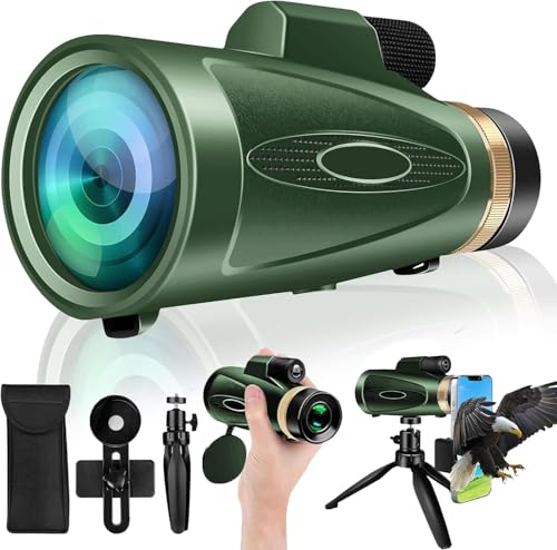 80X100 HD Monocular Telescope, High Powered BAK-4 Prism Compact Monoculars for Adults, Larger Vision Monocular for Bird Watching Hunting Hiking Camping Travelling, Green