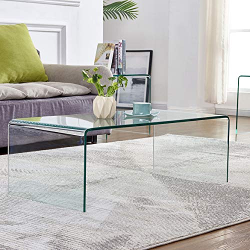 Premium Tempered Glass Coffee Table,Clear Coffee Table, Small Modern Coffee Table for Living Room,Match Well with Rug