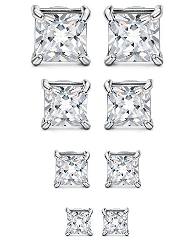 Jstyle 4 Pairs Stainless Steel Magnetic Stud Earrings for Men Women Cubic Zirconia Non-Piercing Clip On Cheater Fake Earrings 4-7 mm