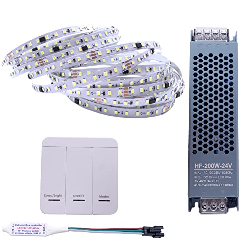TOPXCDZ WS2811 2835SMD 24V DC Running Water LED Strip Flowing Light Wireless Controller Flexible Lamp Ribbon 120Leds/M IP30 10M (Cold White)