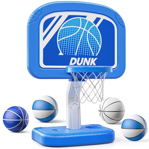 TEMI Swimming Pool Basketball Hoop, Adjustable Poolside Hoops with 4 Balls and Pump, Indoor Outdoor Basketball Game for Toddler Kids, Summer Swimming Pool Water Game Gifts for Kids Boys Girls