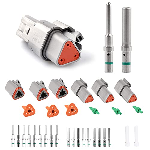 JRready ST6113 DT Connector 3 Pin Gray Waterproof Electrical Wire Connector with Solid Contact and Seal Plug,3 Sets