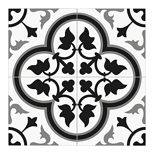 The Tiles Plaza Peel and Stick Encaustic Backsplash, Grey Patterned Vintage Stick on Tile, Self-Adhesive Wall Tile Sticker for Kitchen Bathroom Fireplace Stairs, 10 Sheets