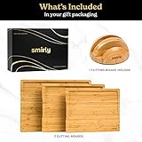 SMIRLY Wooden Cutting Boards For Kitchen Meal Prep & Serving - Bamboo Cutting Board Set with Holder, Charcuterie & Chopping Board, Wooden Cutting Board Set, Kitchen Gadgets