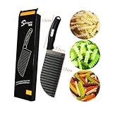 SHengwin Crinkle Potato Cutter, Crinkle Cut Knife for Veggies French Fry Cutter, Kitchen Wavy Slicer Knife for Chopping Carrot Cucumber Stainless Steel Blade 2.9" x 11.8"