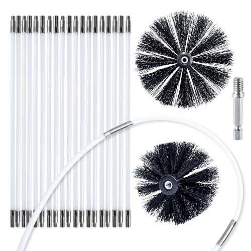 HOKLNUSE Dryer Vent Cleaner Kit Chimney Sweep Cleaning Tools Pellet Stove Cleaner Kit Air Dryer Duct Fireplace Brushes for Easy Lint Cleaning with 4" and 6" Brush Heads (Heavy Duty, 25Feet)